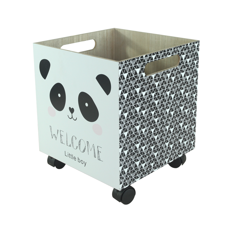 Panda Wood Toy Container with Wheels Kids Decoration