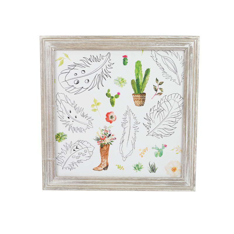 Summer Wooden Cactus Frame Home Decoration