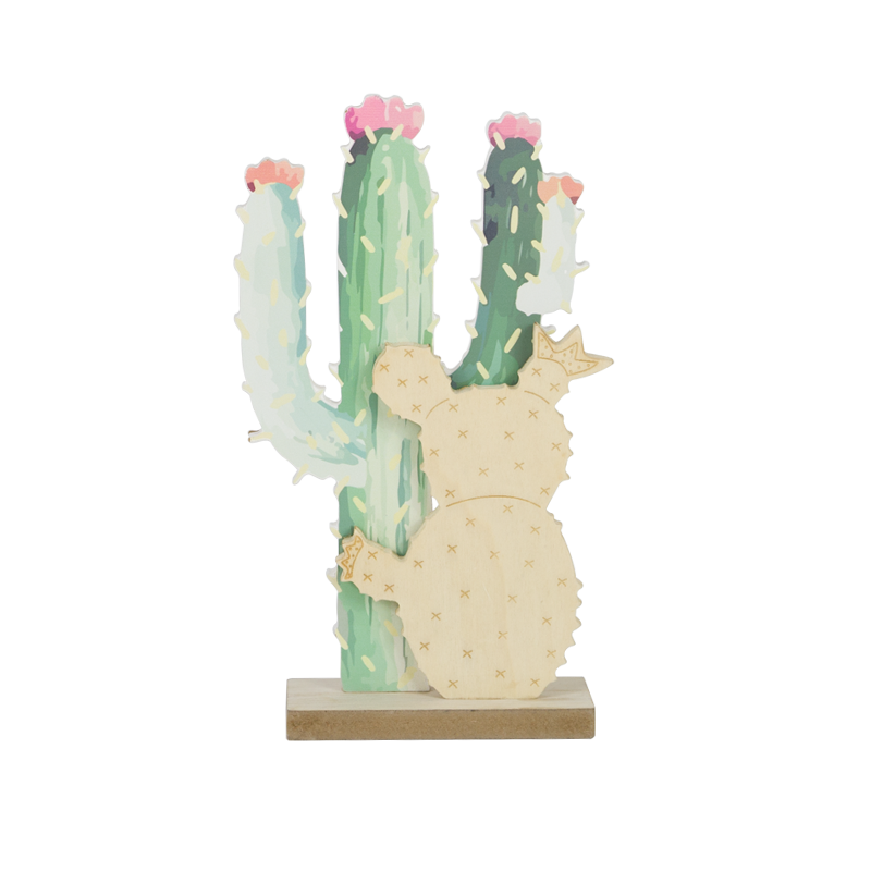 Summer Wooden Cactus Stand Home Decoration